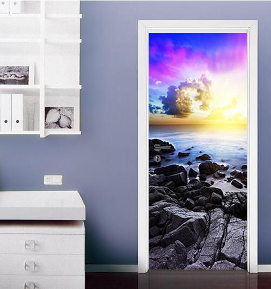 3D beach and coast sea door mural Wallpaper AJ Wallpaper