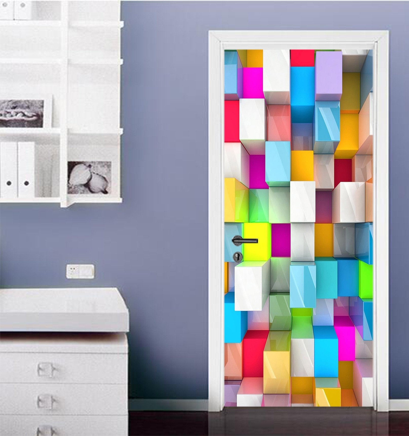 3D Colorful Cubes 67 Door Mural Wallpaper AJ Wallpaper
