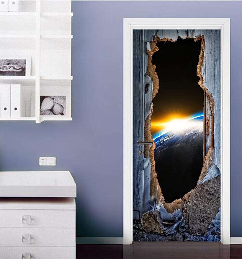 3D universe shining light door mural Wallpaper AJ Wallpaper