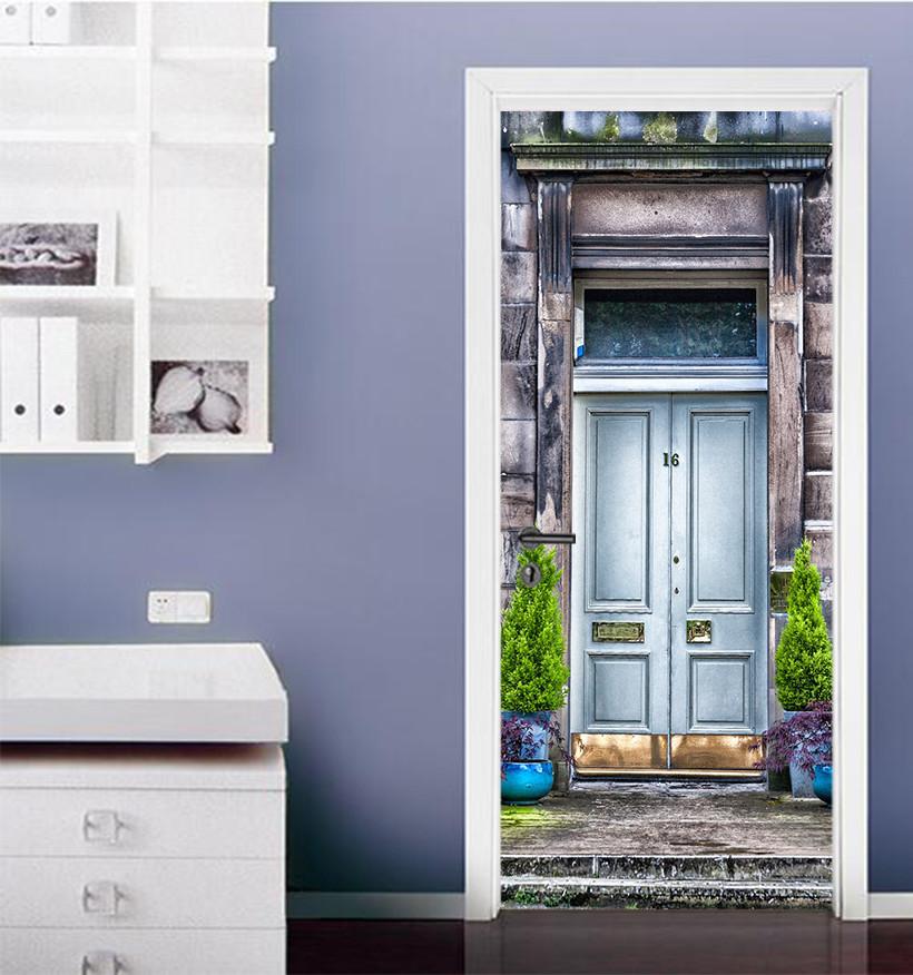 3D blue board painting door mural Wallpaper AJ Wallpaper