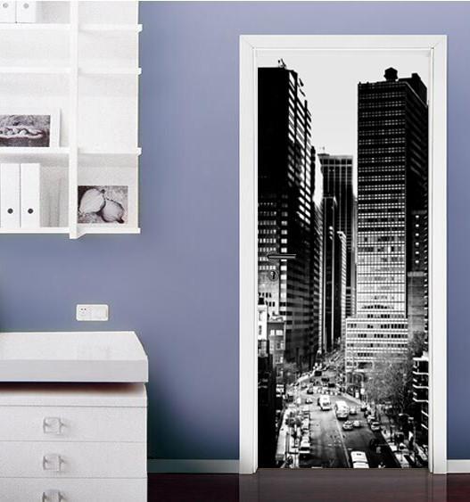 3D tall buildings highway night door mural Wallpaper AJ Wallpaper