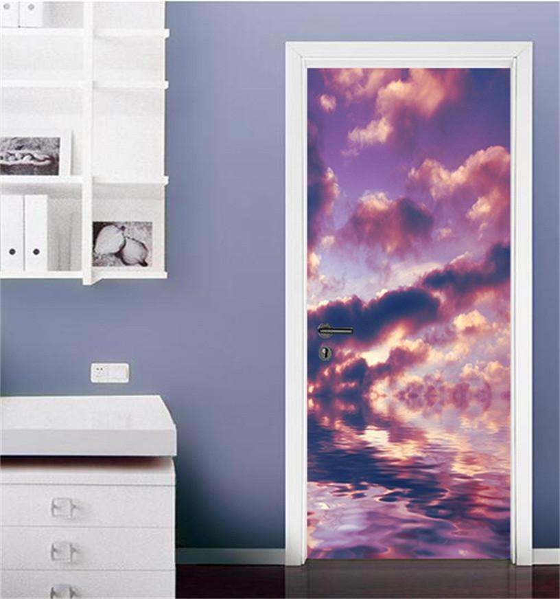 3D purple clouds sky door mural Wallpaper AJ Wallpaper