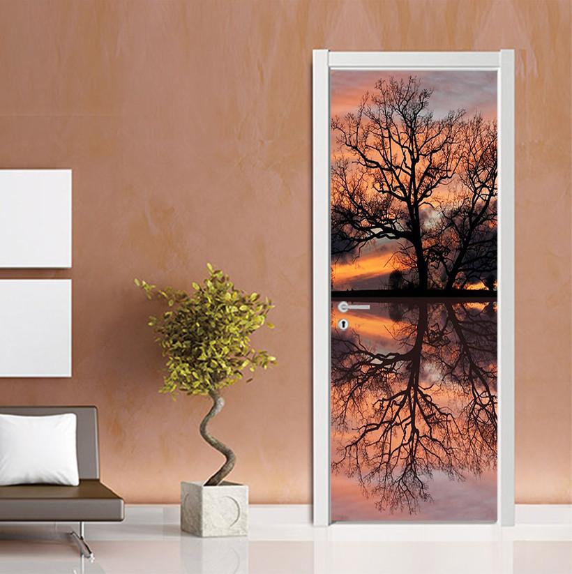3D the reflection of the water tree door mural Wallpaper AJ Wallpaper