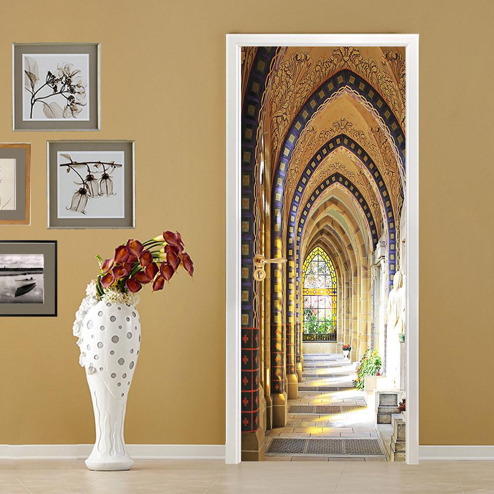 3D pointed arch corridor door mural Wallpaper AJ Wallpaper