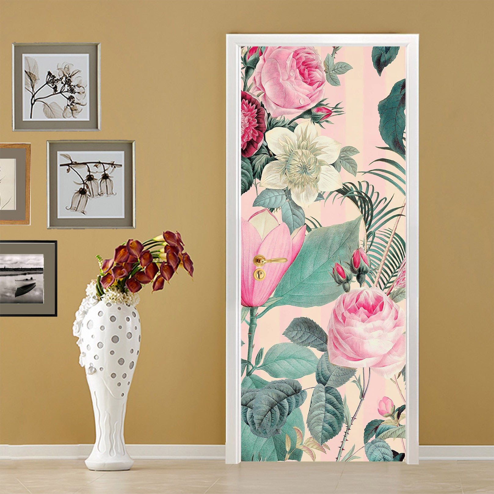 3D Pink Flowers Rose 118118 Andrea Haase Door Mural