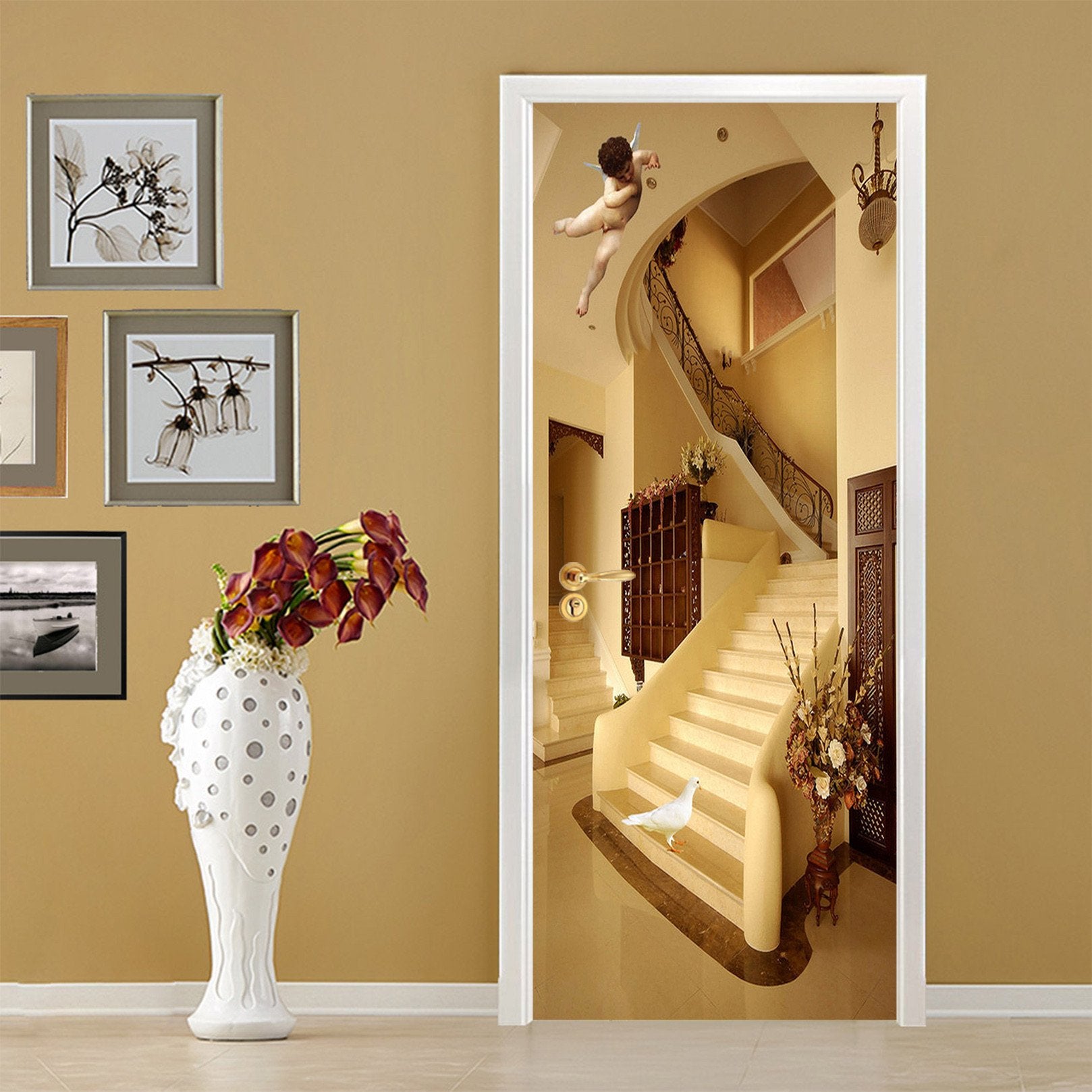 3D Stairs Angel Bird 88 Door Mural Wallpaper AJ Wallpaper