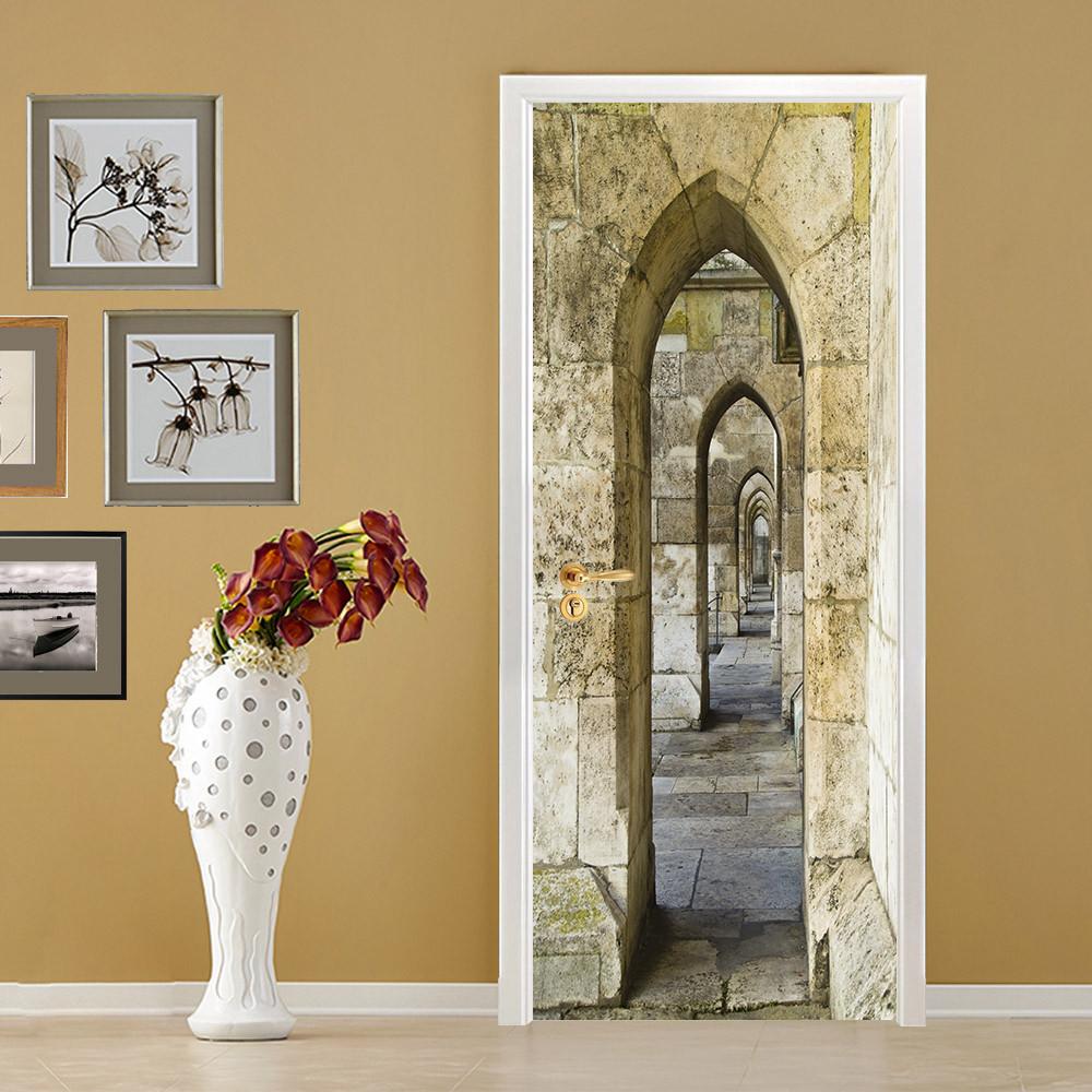 3D rock alleyway drawing door mural Wallpaper AJ Wallpaper