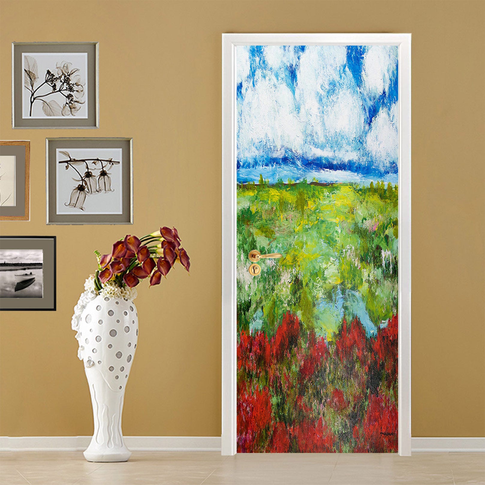 3D Sky Red Flowers Oil Painting 93186 Allan P. Friedlander Door Mural