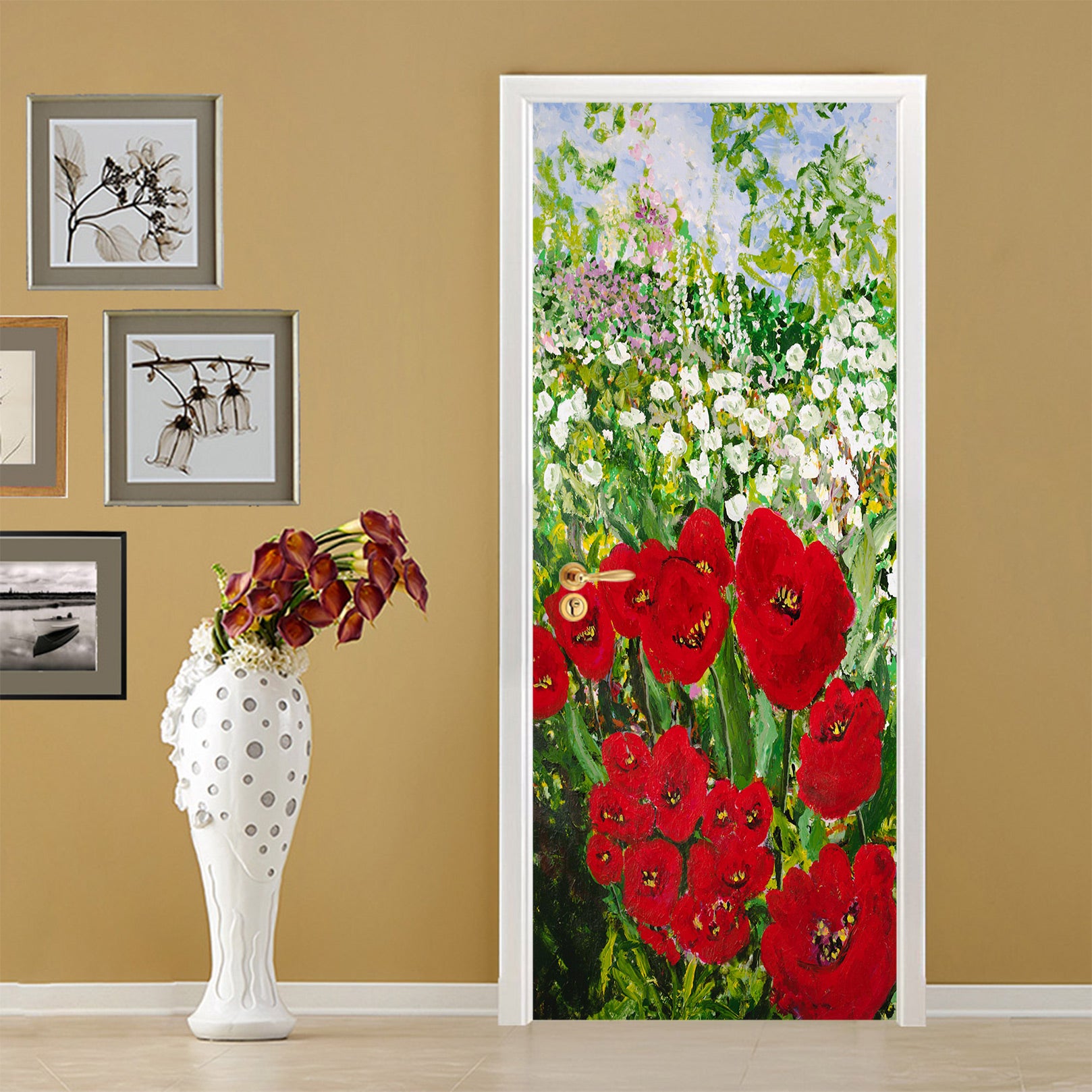 3D Red Rose Flower Bush 9414 Allan P. Friedlander Door Mural