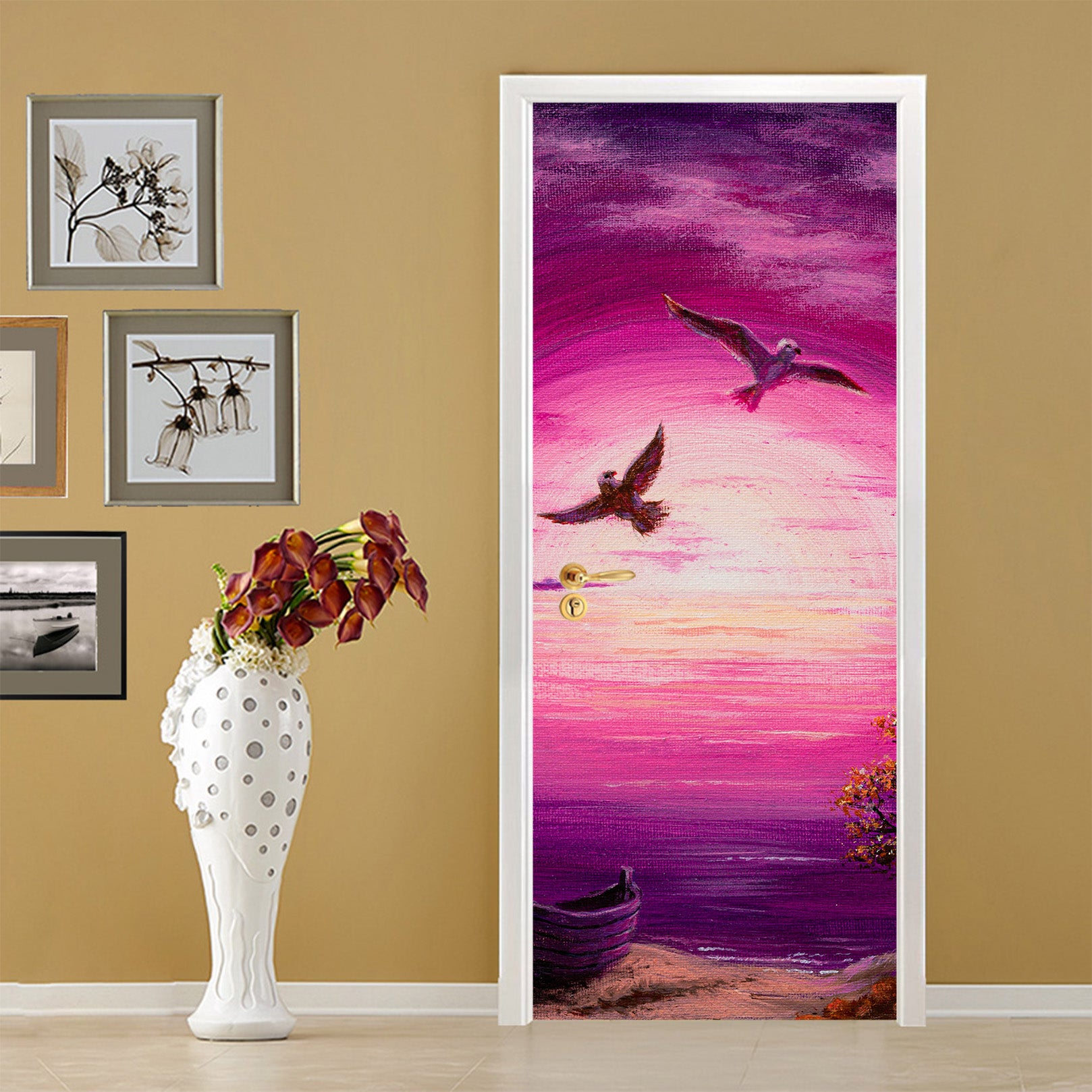 3D Pink Clouds Eagle 9438 Marina Zotova Door Mural