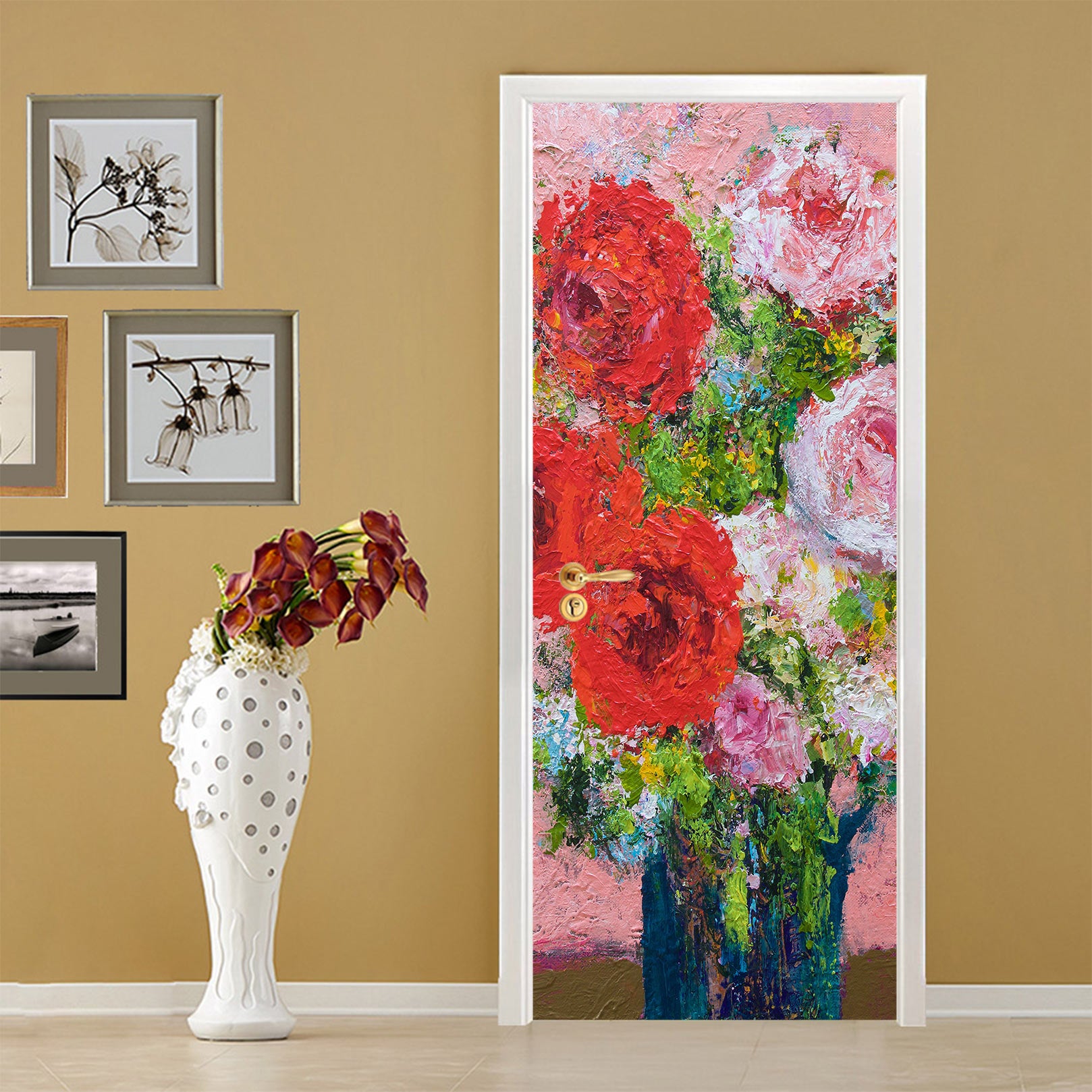 3D Red Pink Flowers Vase 93139 Allan P. Friedlander Door Mural