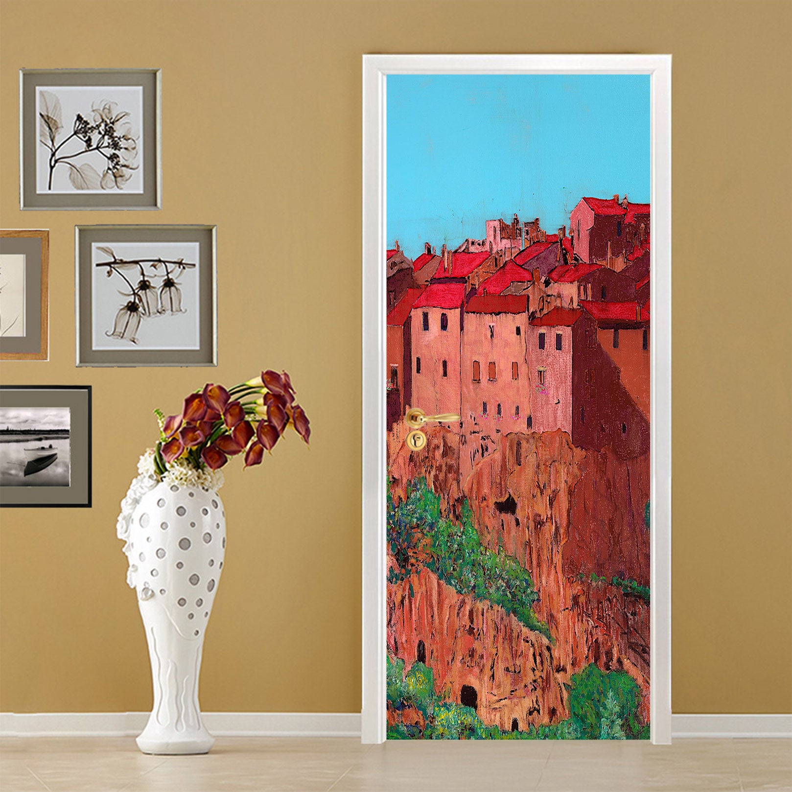 3D Red Mountain House Green Tree 9409 Allan P. Friedlander Door Mural