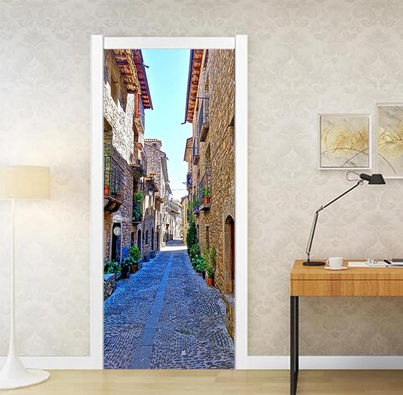 3D city alley scenery door mural Wallpaper AJ Wallpaper