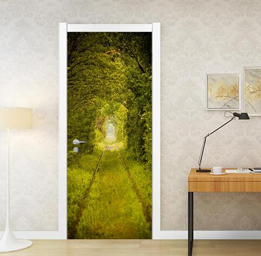 3D green forest door mural Wallpaper AJ Wallpaper