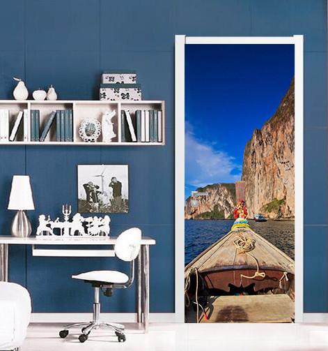 3D Blue sea door mural Wallpaper AJ Wallpaper