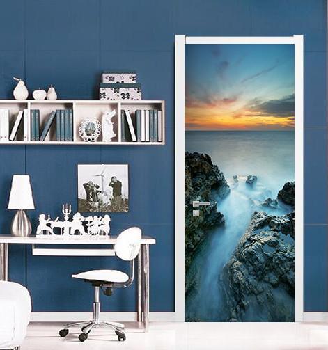 3D sunset glow sea door mural Wallpaper AJ Wallpaper