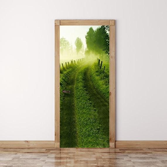 3D grass grassland tree door mural Wallpaper AJ Wallpaper