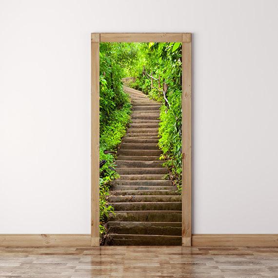 3D stone steps green grass door mural Wallpaper AJ Wallpaper