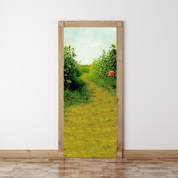 3D country road mailbox green trees door mural Wallpaper AJ Wallpaper