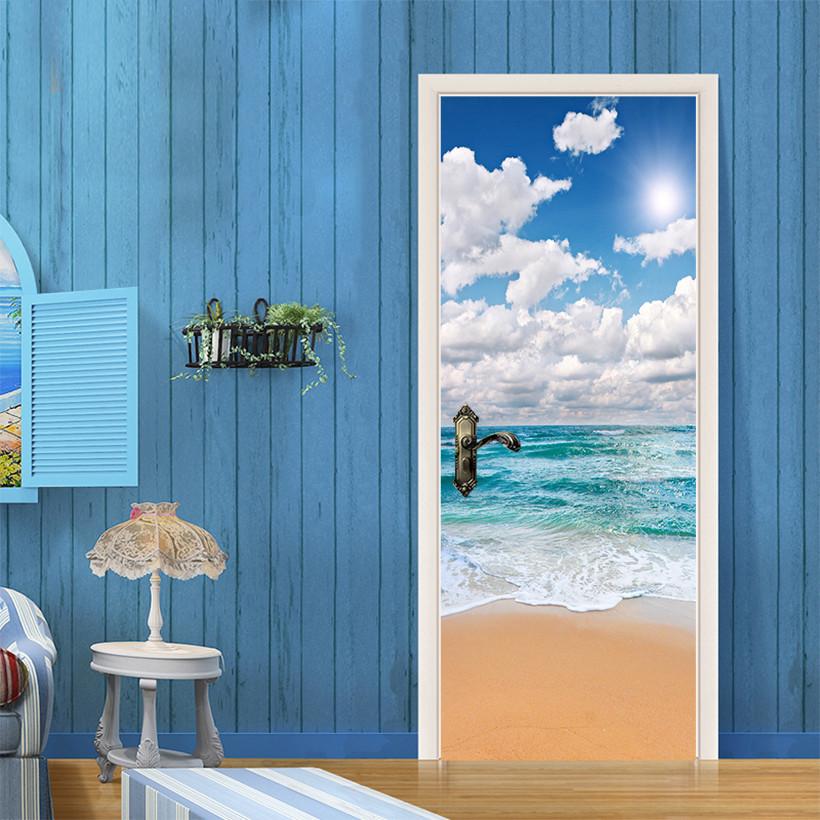 3D the blue sky and white clouds door mural Wallpaper AJ Wallpaper