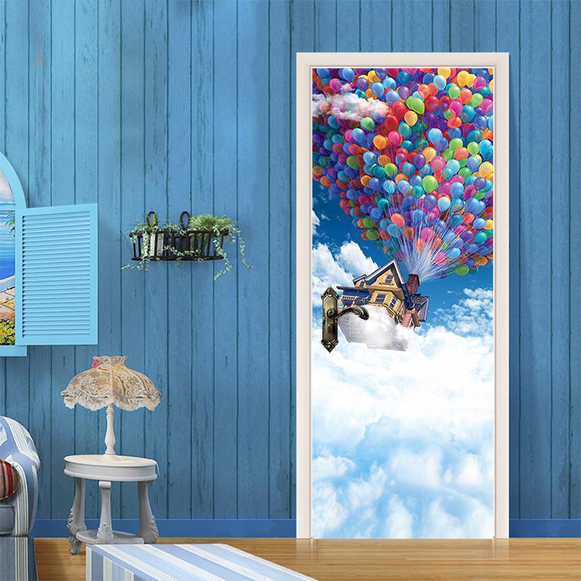 3D house on the clouds door mural Wallpaper AJ Wallpaper