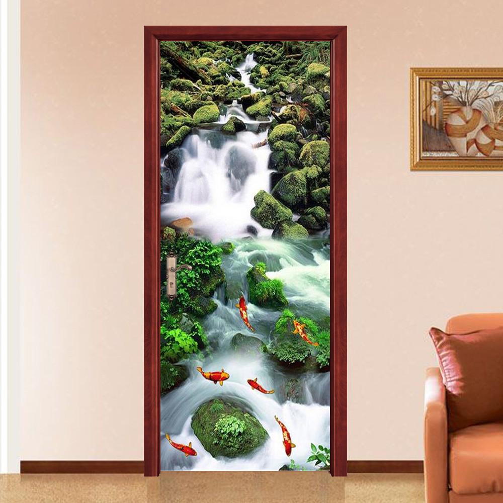 3D carp in the river door mural Wallpaper AJ Wallpaper
