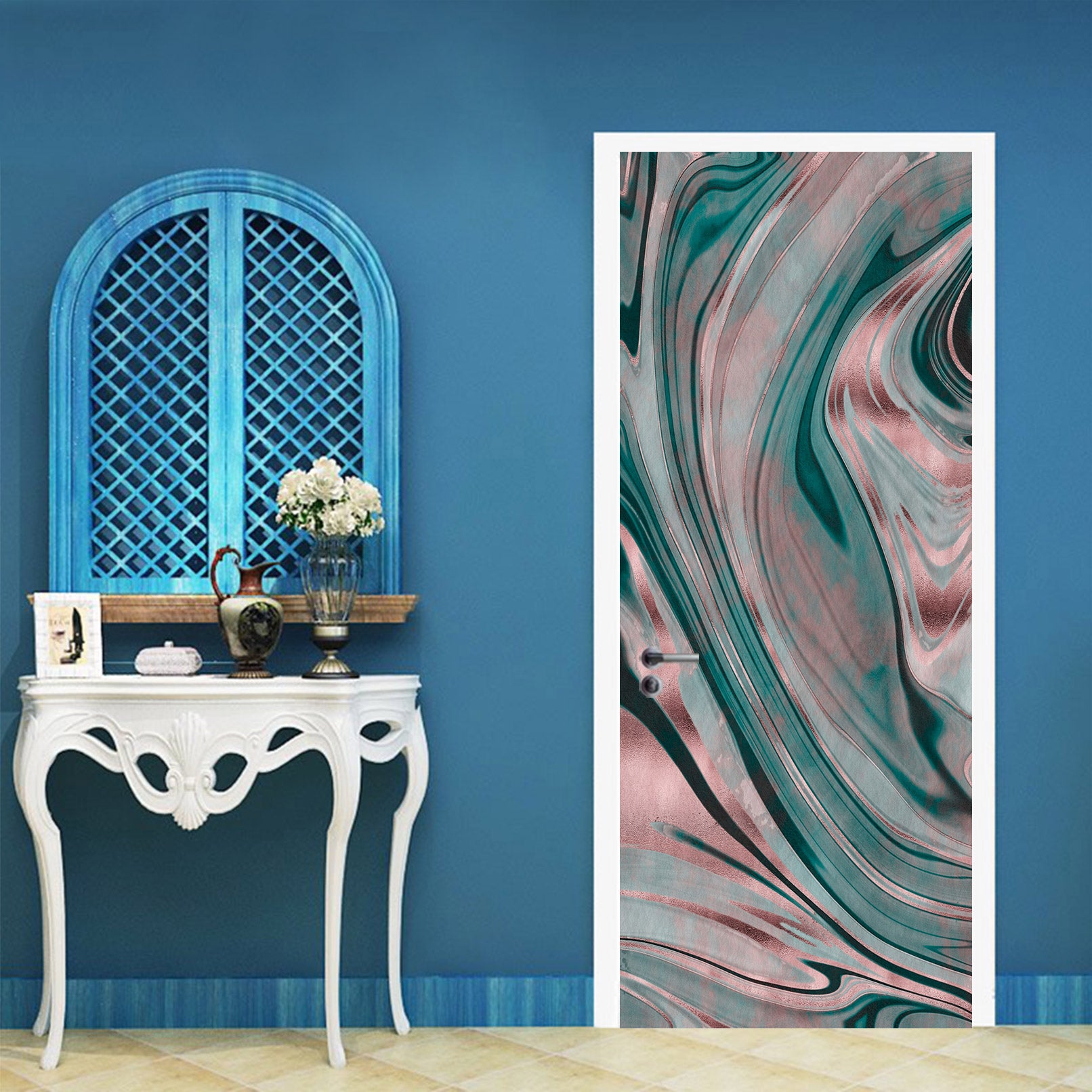 3D Pink Green Striped Texture 10288 Andrea Haase Door Mural