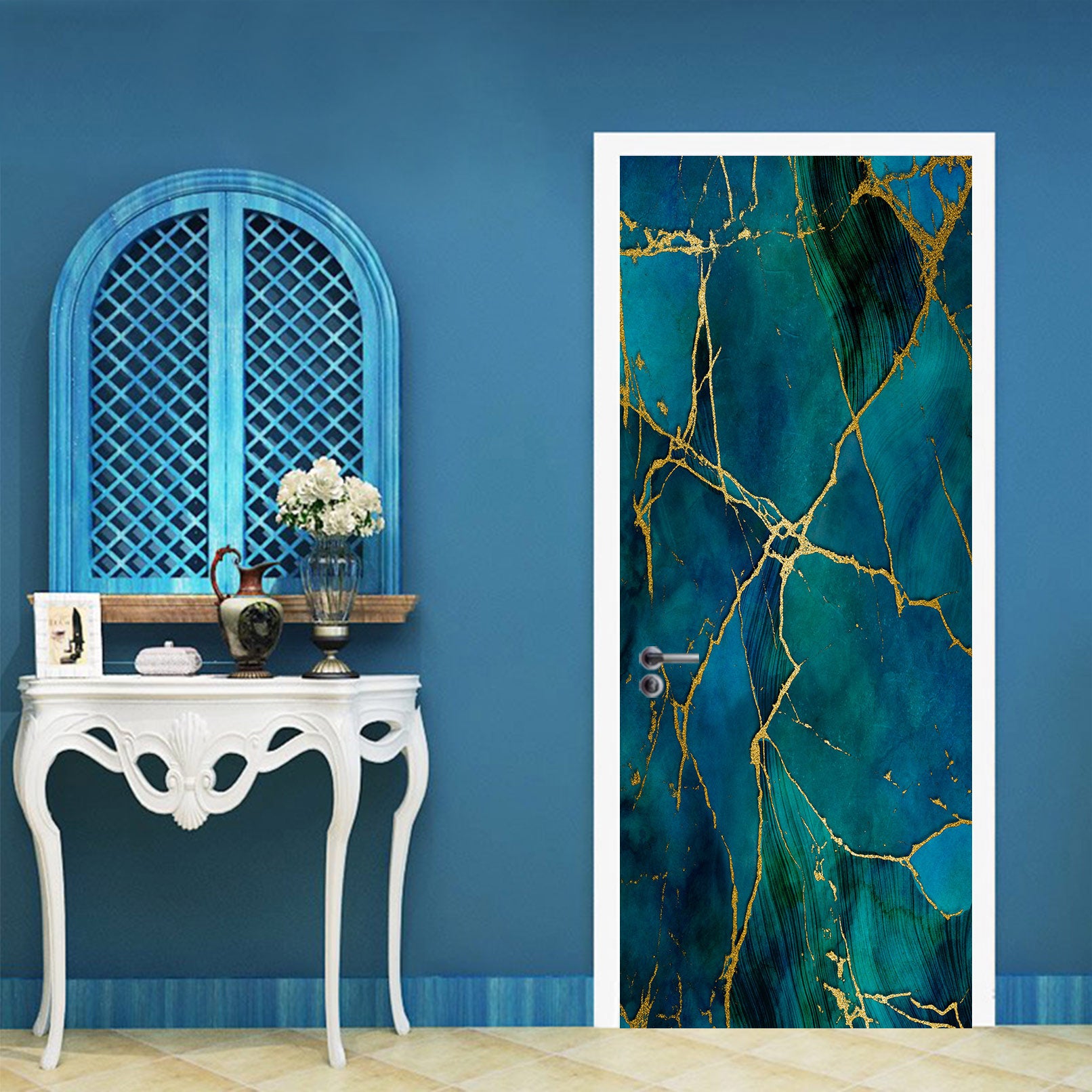 3D Green Marbled Gold Crack 10298 Andrea Haase Door Mural