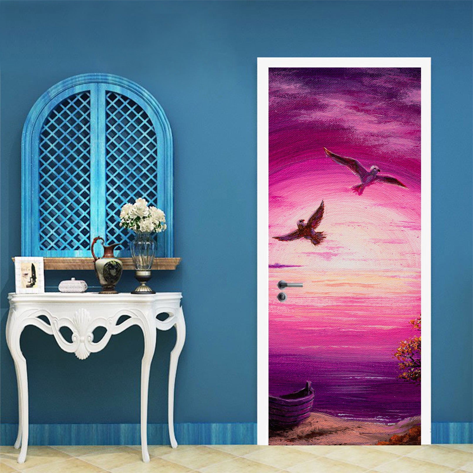 3D Pink Clouds Eagle 9438 Marina Zotova Door Mural
