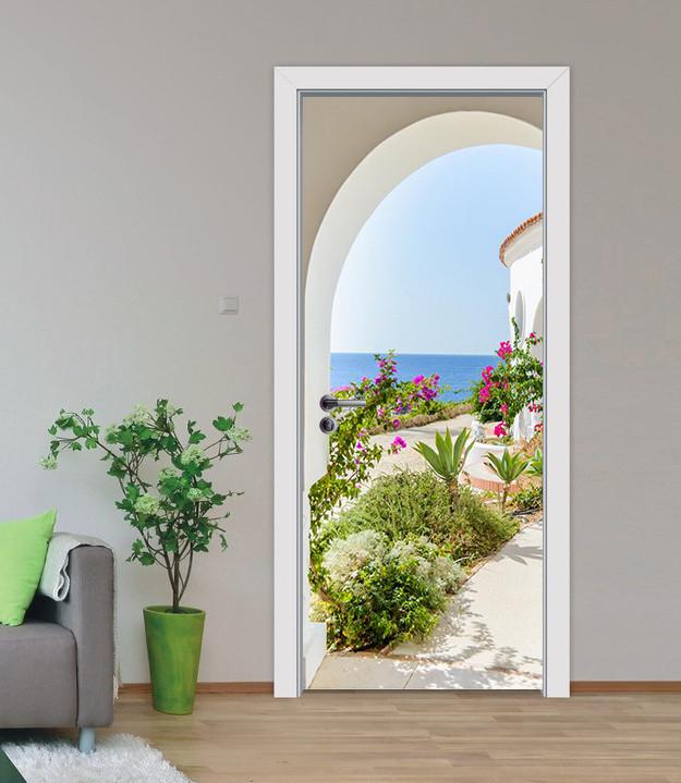 3D blue seascape door mural Wallpaper AJ Wallpaper