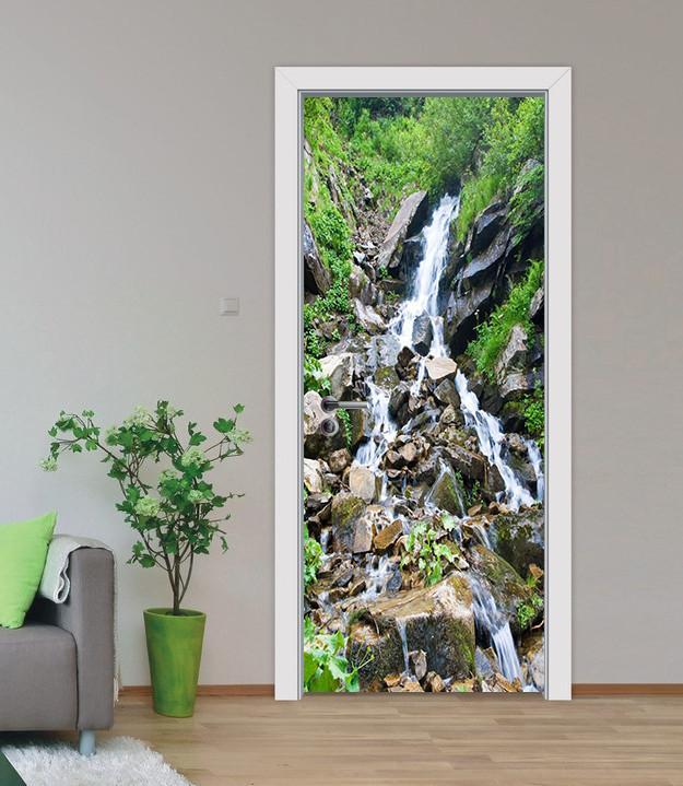 3D mountain stone waterfall door mural Wallpaper AJ Wallpaper