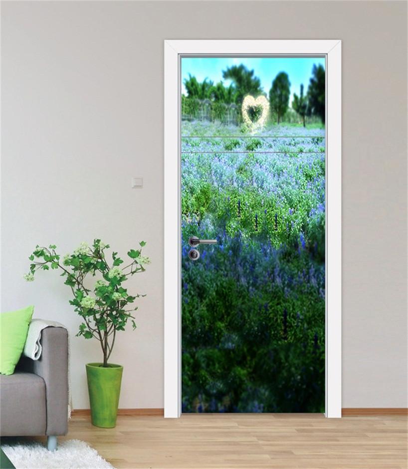 3D love flower field door mural Wallpaper AJ Wallpaper