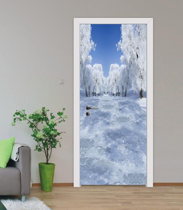 3D Forest Snow Scene Door Mural Wallpaper AJ Wallpaper