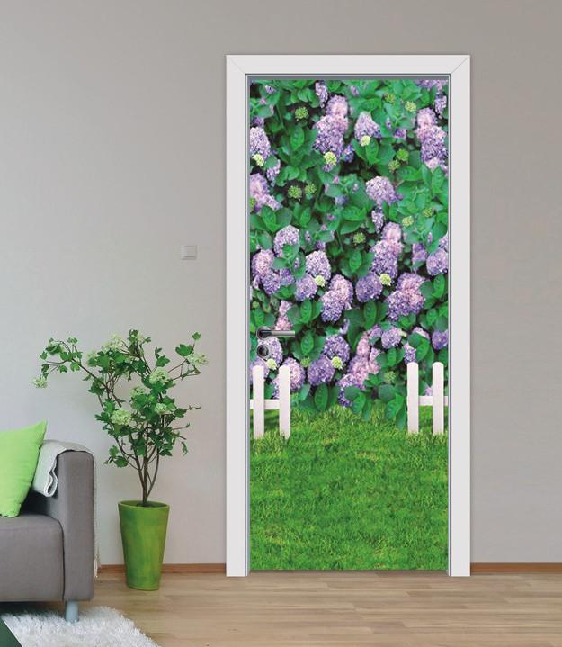3D purple flowers grassland fence door mural Wallpaper AJ Wallpaper