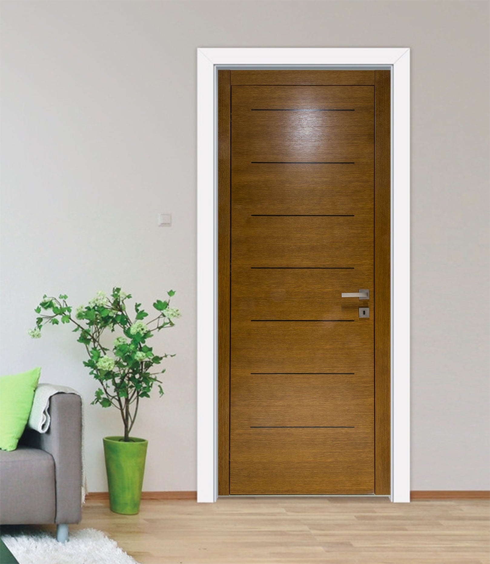 3D Black Line Wooden Door 023 Door Mural
