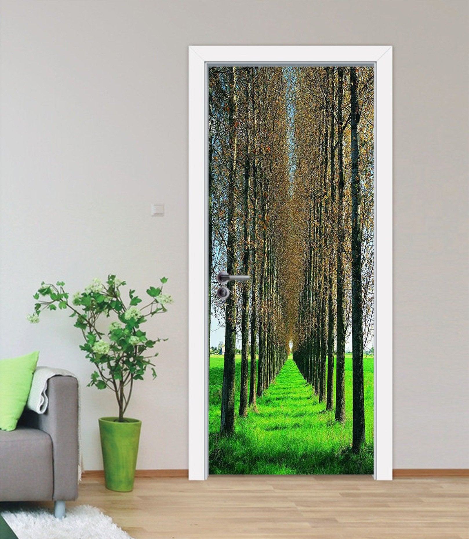 3D Grassland Tree Rows 03 Door Mural Wallpaper AJ Wallpaper