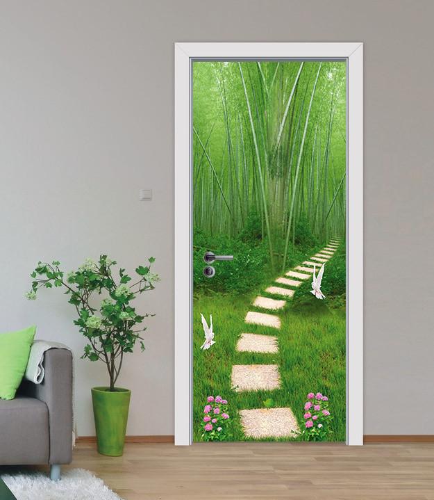 3D bamboo forest dove and flower door mural Wallpaper AJ Wallpaper