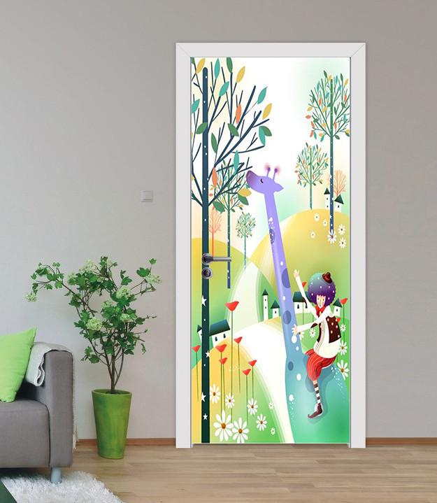 3D giraffe branch graffiti door mural Wallpaper AJ Wallpaper
