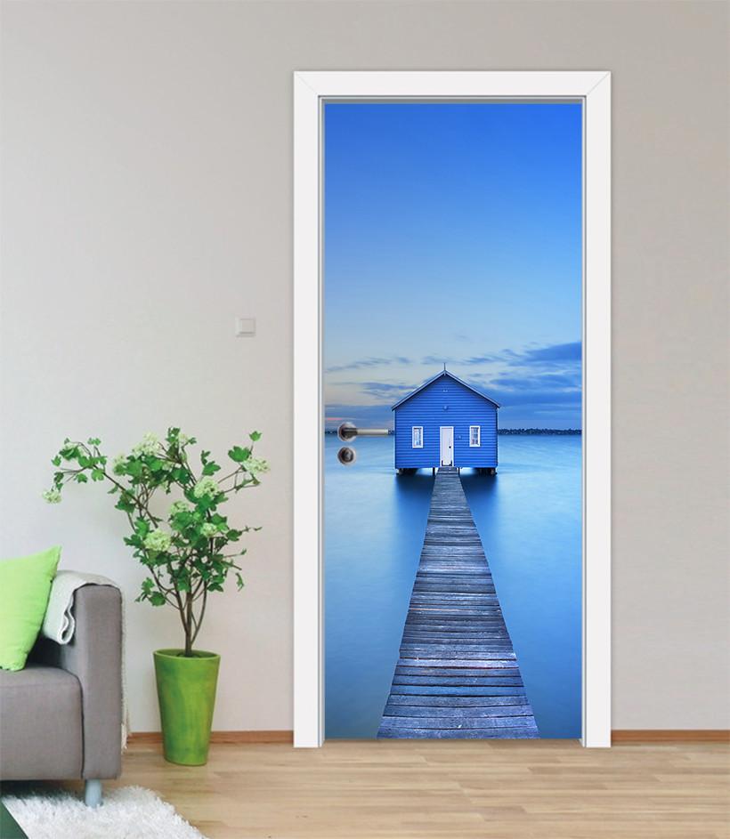 3D house in the middle of the river door mural Wallpaper AJ Wallpaper
