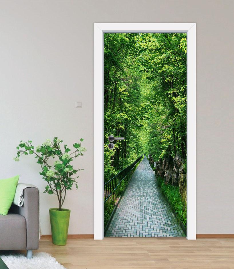 3D flat roads and green trees door mural Wallpaper AJ Wallpaper