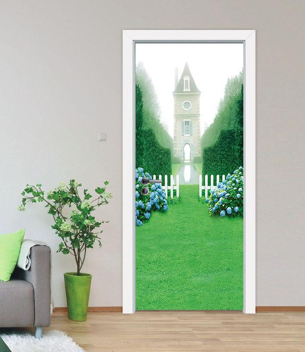 3D tower grassland flowers door mural Wallpaper AJ Wallpaper