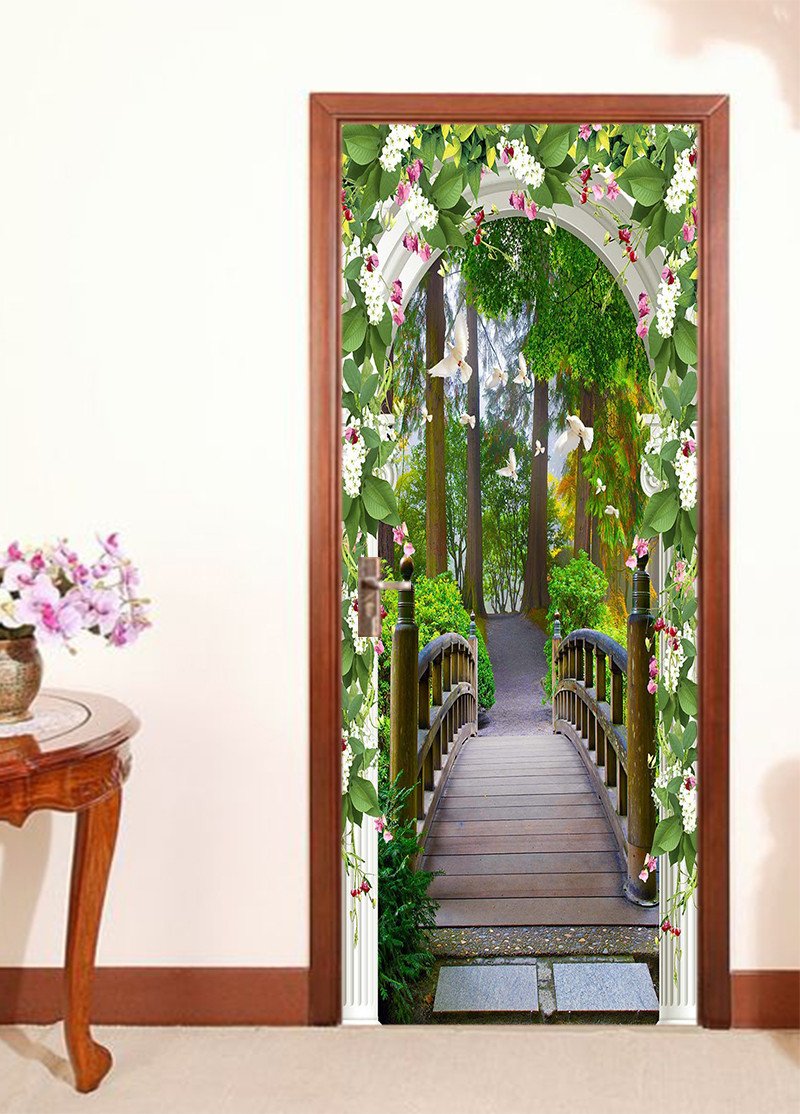 3D arch covered with flowers door mural Wallpaper AJ Wallpaper