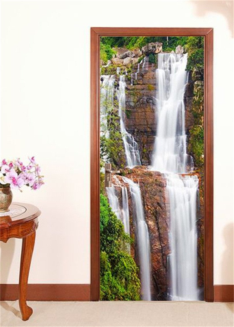 3D waterfall landscape door mural Wallpaper AJ Wallpaper