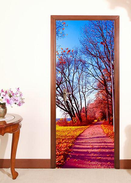 3D setting sun withered tree road door mural Wallpaper AJ Wallpaper