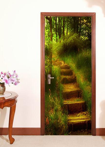 3D grass steps under the setting sun door mural Wallpaper AJ Wallpaper