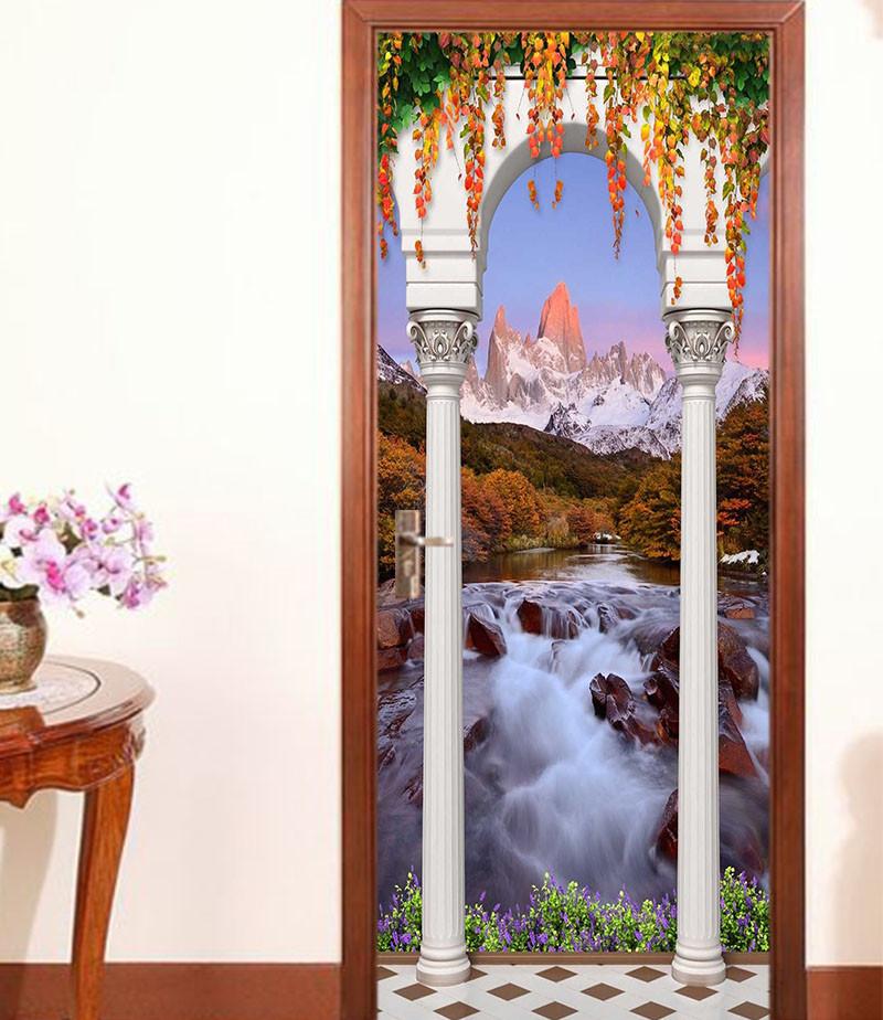 3D circular arch mountain stream door mural Wallpaper AJ Wallpaper