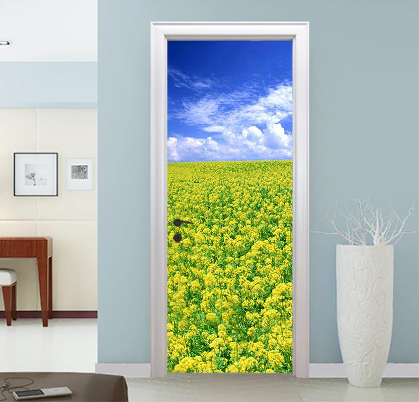 3D yellow rape field door mural Wallpaper AJ Wallpaper