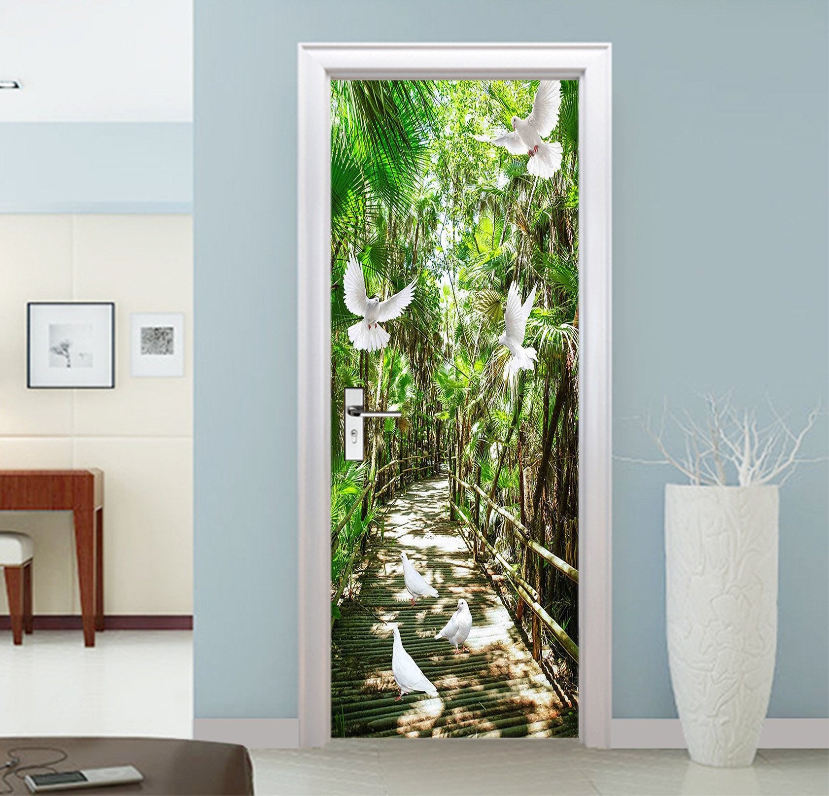 3D Forest Road Birds 70 Door Mural Wallpaper AJ Wallpaper