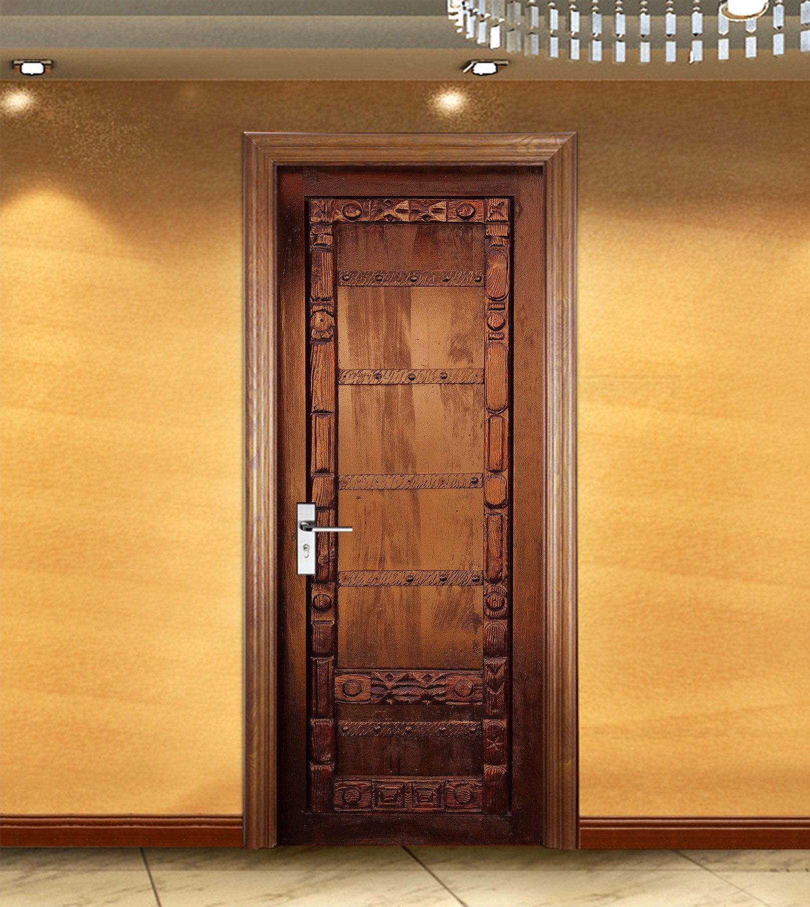 3D Thinck Wood Gate Carvings 24 Door Mural Wallpaper AJ Wallpaper