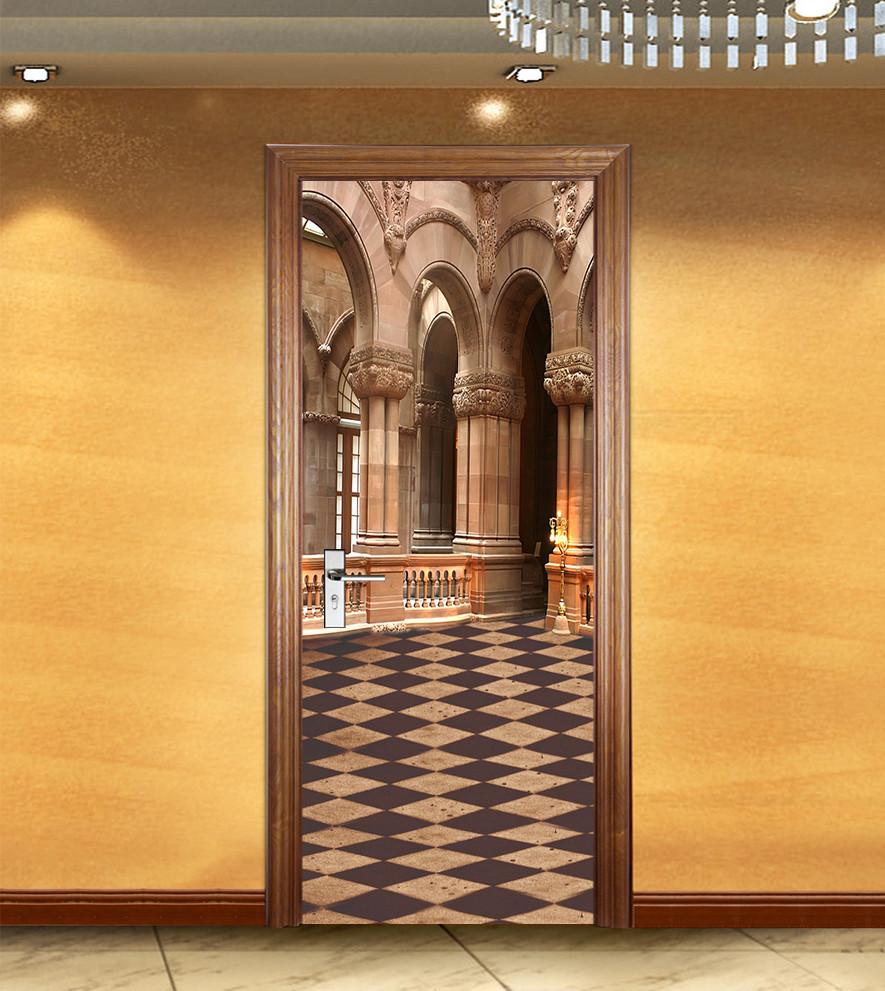 3D carved arch corridor door mural Wallpaper AJ Wallpaper